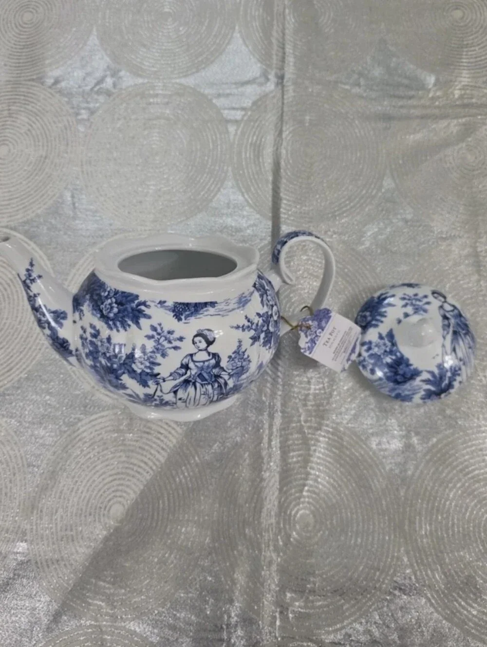 Kent Pottery Blue Victorian Lady Floral Porcelain Teapot Decorative Shabby Chic